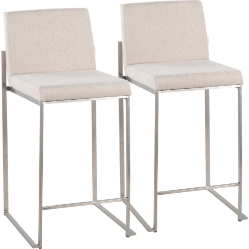 Fuji High Back 26" Counter Stool in Beige Fabric & Stainless Steel (Set of 2)